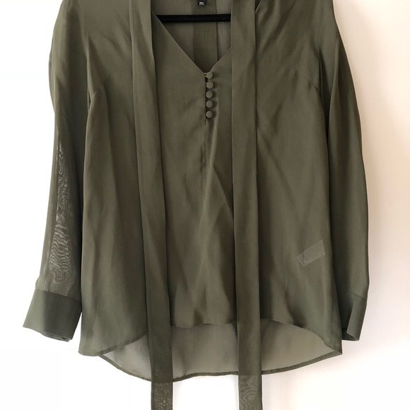 TOPSHOP olive green chiffon blouse - Picture 2 of 8